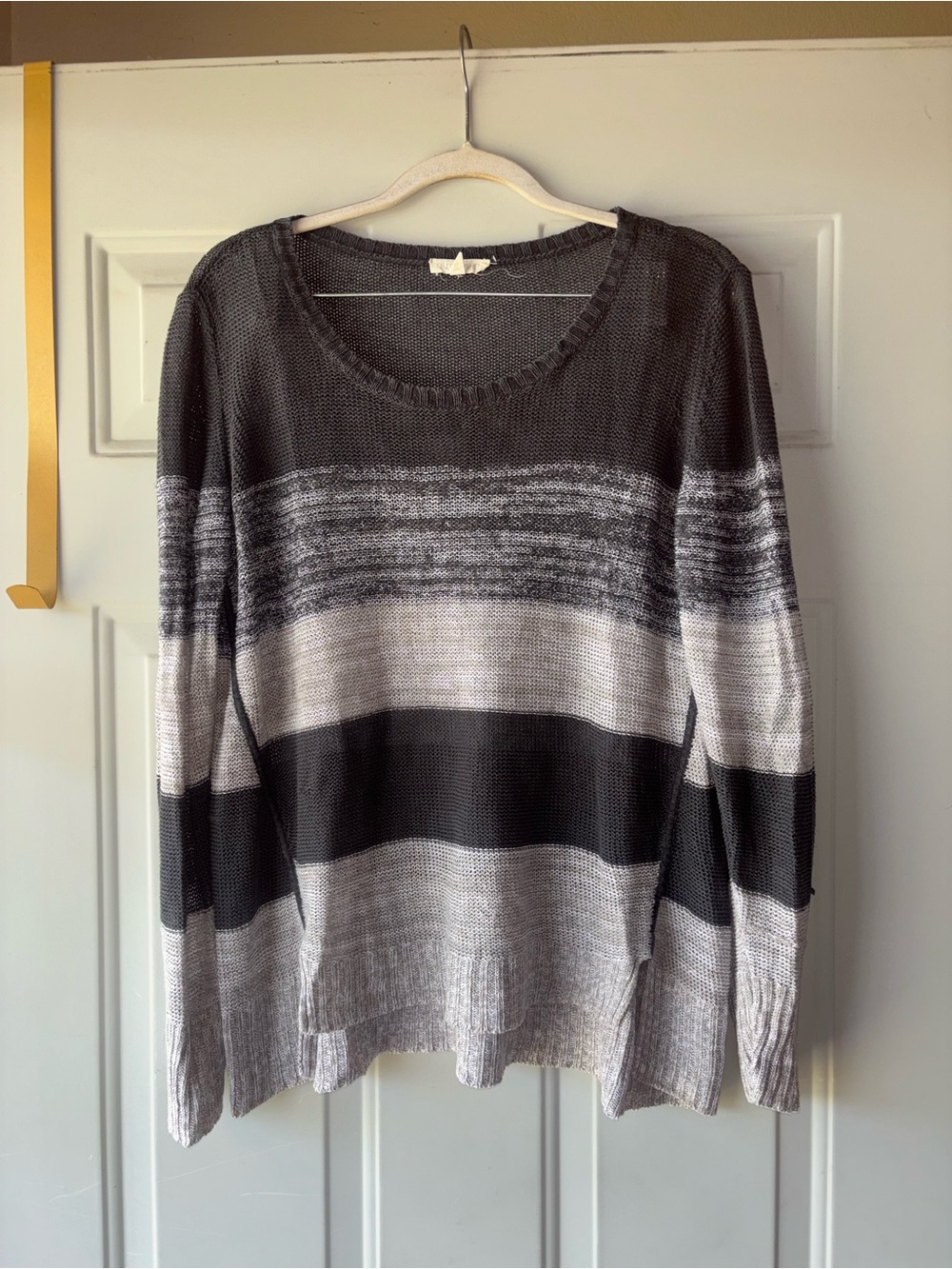 Eileen Fisher gray striped linen sweater size M